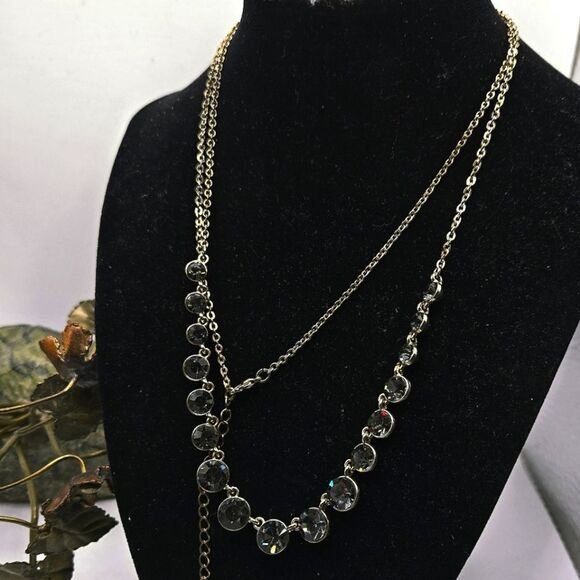 "5/$25" Long Adjustable Goldtone Smokey Quartz Rhinestone Necklace - Picture 1 of 8